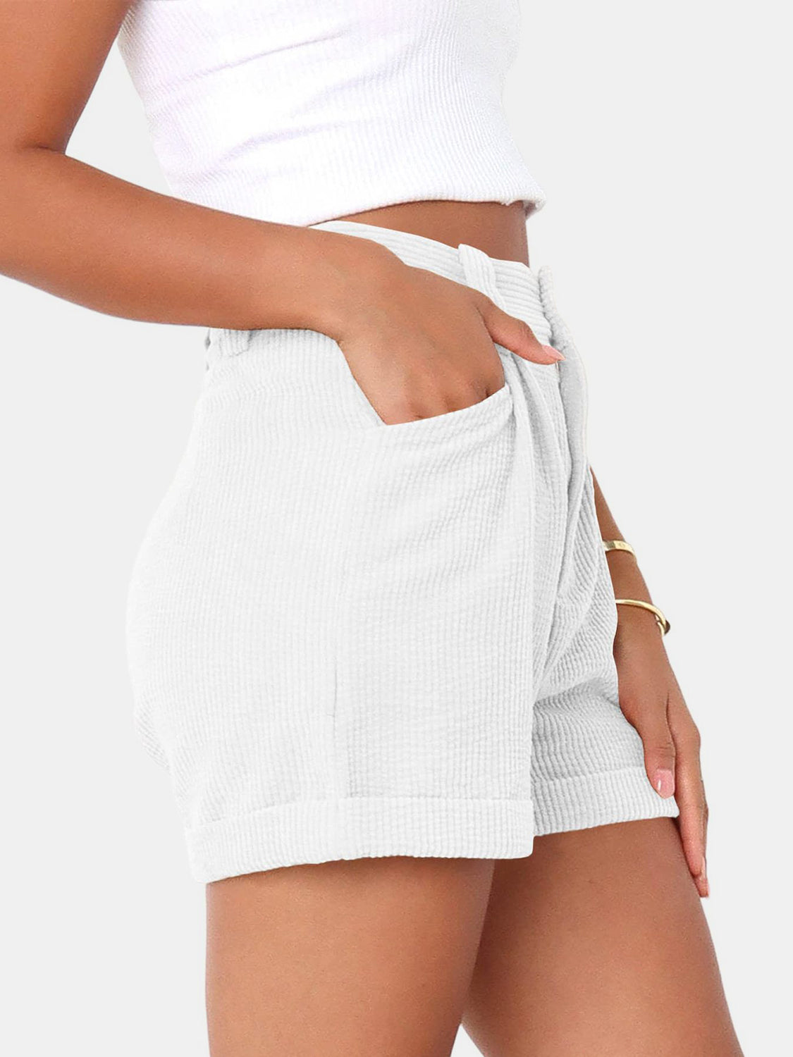 Buy Full Size High Waist Shorts with Pockets by Faz