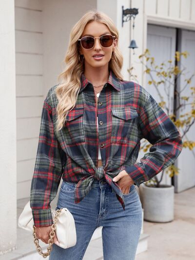 Buy Plaid Button Up Long Sleeve Shirt by Mandy