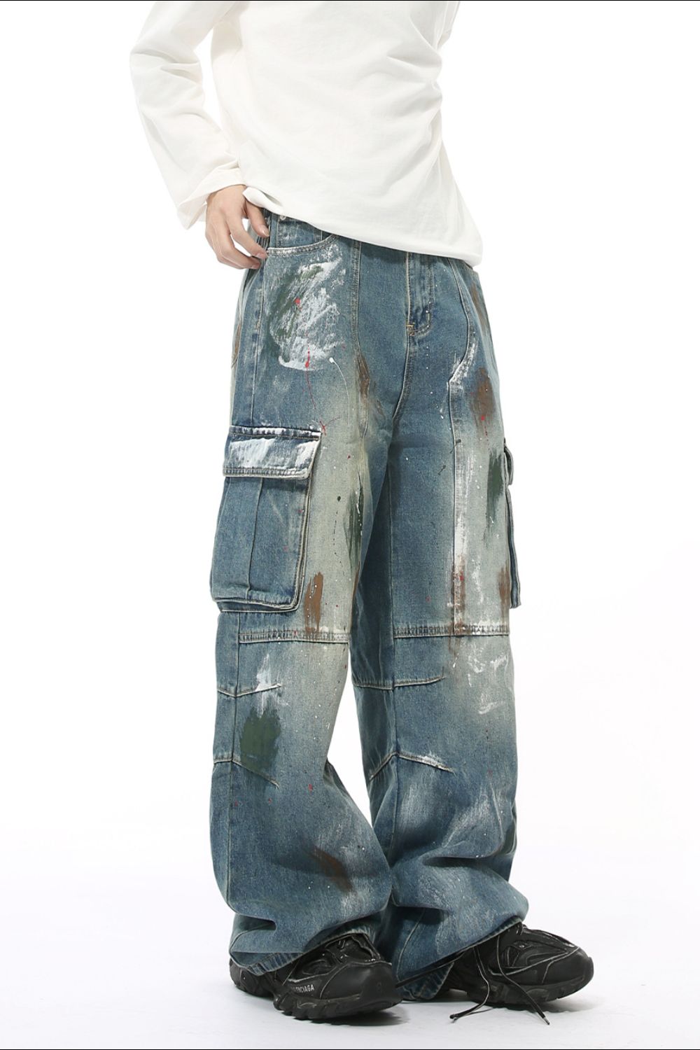 Buy Waste Soil Style Jeans with Cargo Pockets by Faz