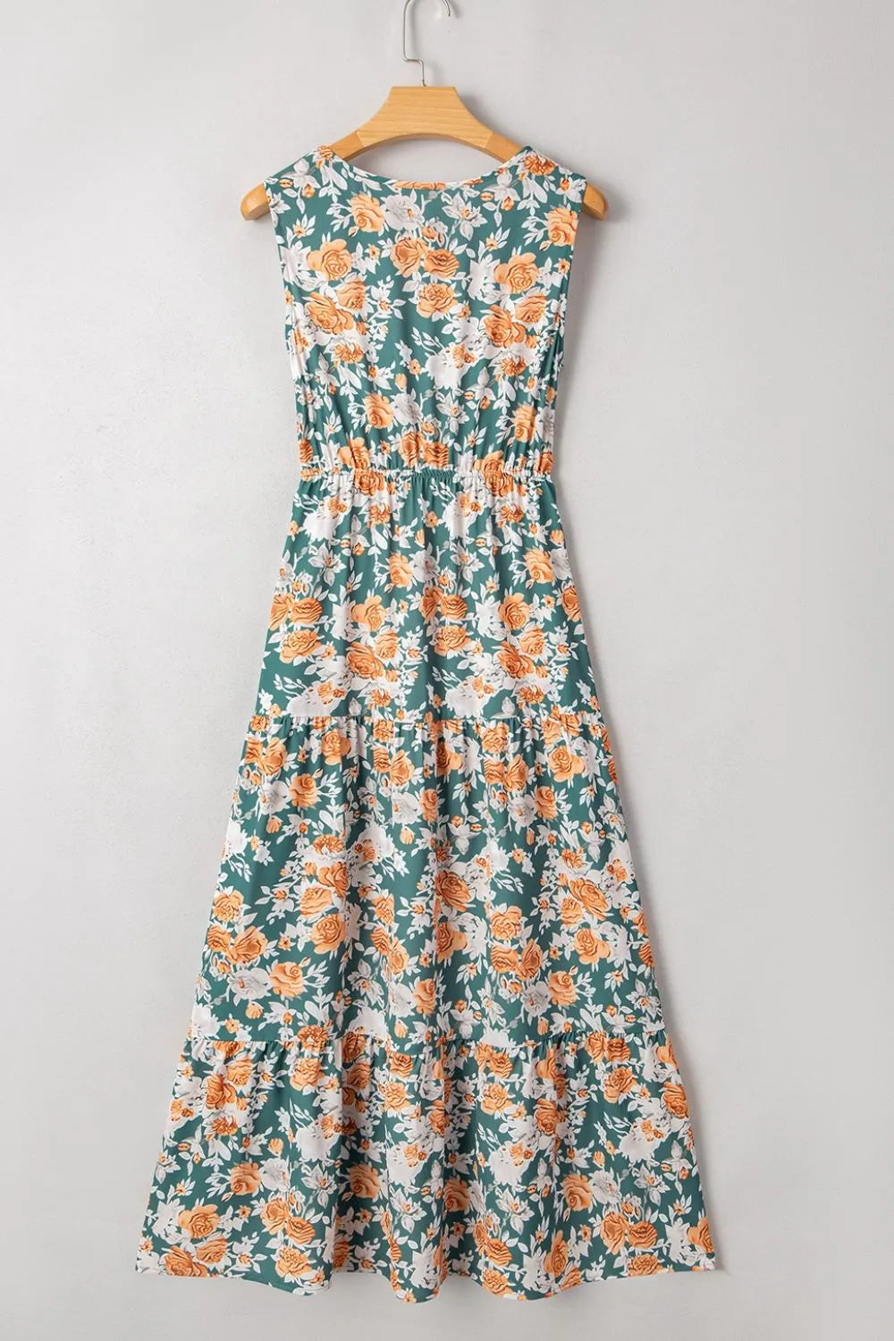 Buy Floral Print Trimmed V Neck Tie Waist Sleeveless Dress by Faz