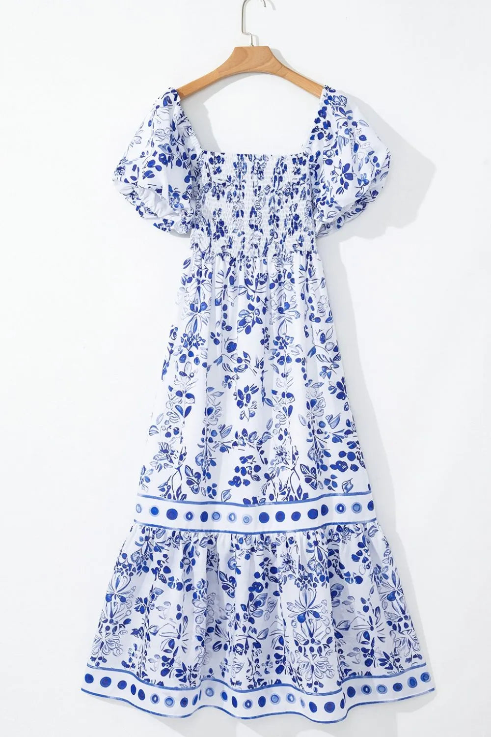 Buy Smocked Printed Square Neck Puff Sleeve Dress by Faz