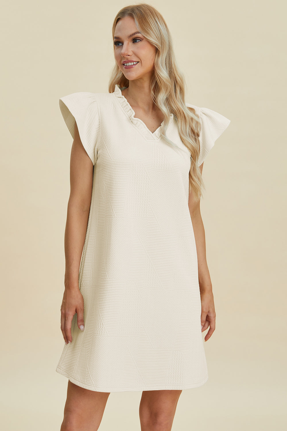 Buy Full Size Ruffled V-Neck Cap Sleeve Dress by Faz