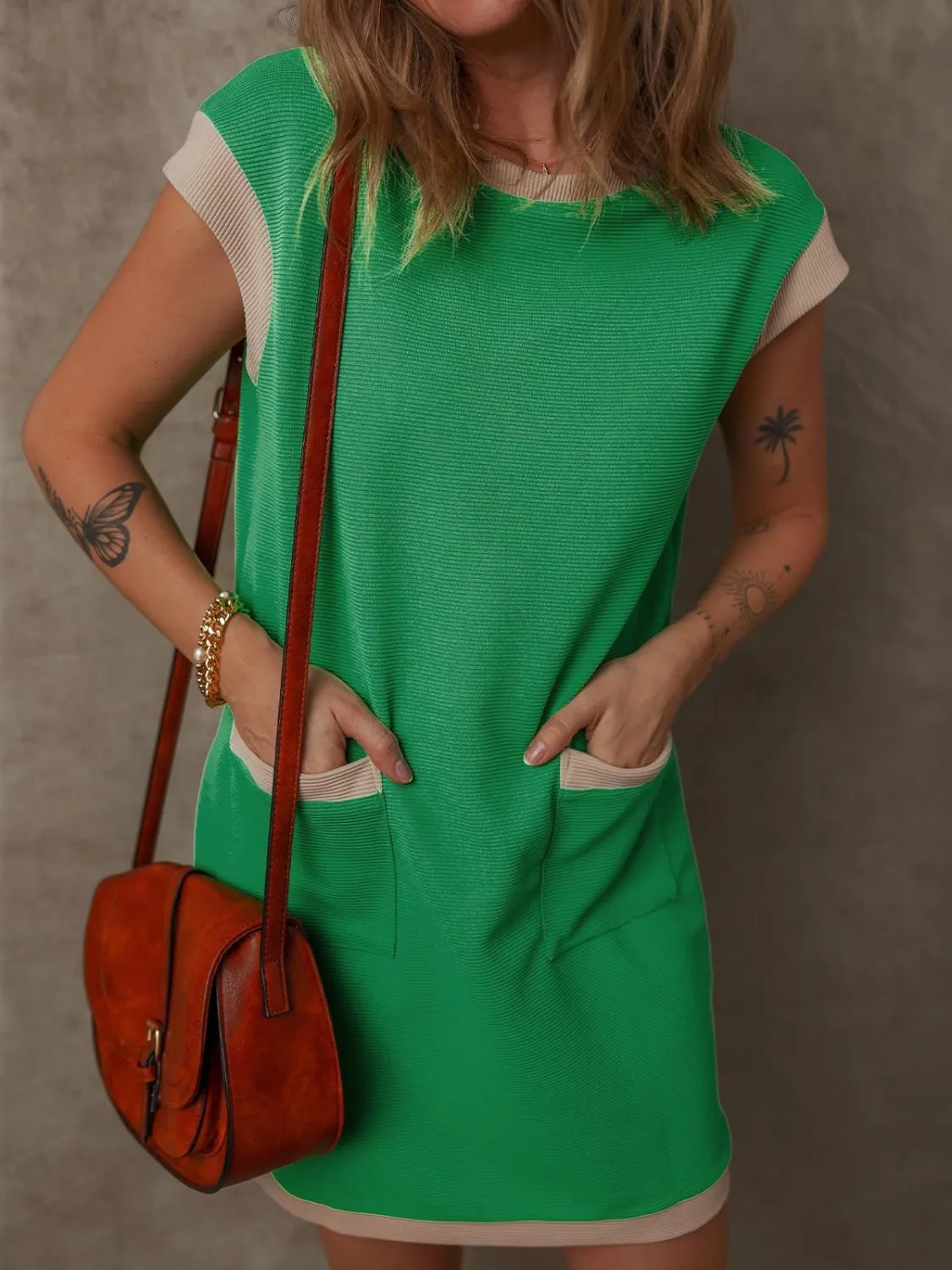 Buy Round Neck Cap Sleeve Mini Dress by Faz