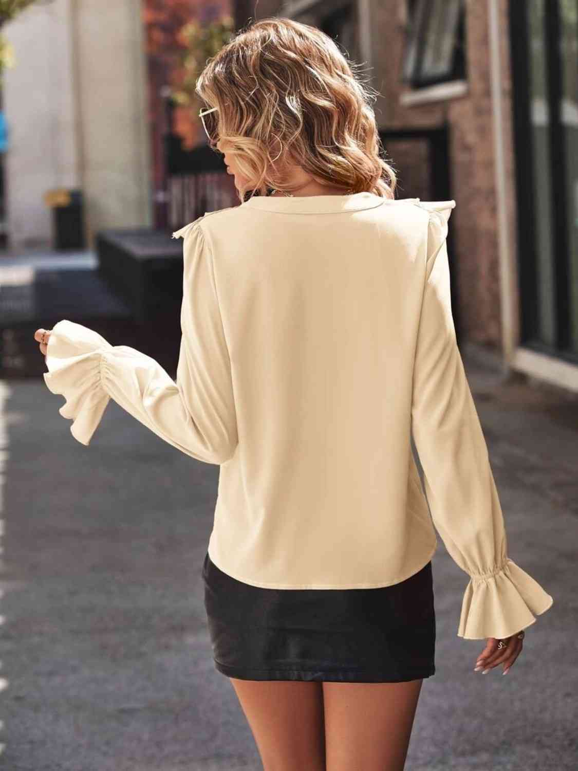 Buy Ruffled V-Neck Flounce Sleeve Shirt by A@X@E