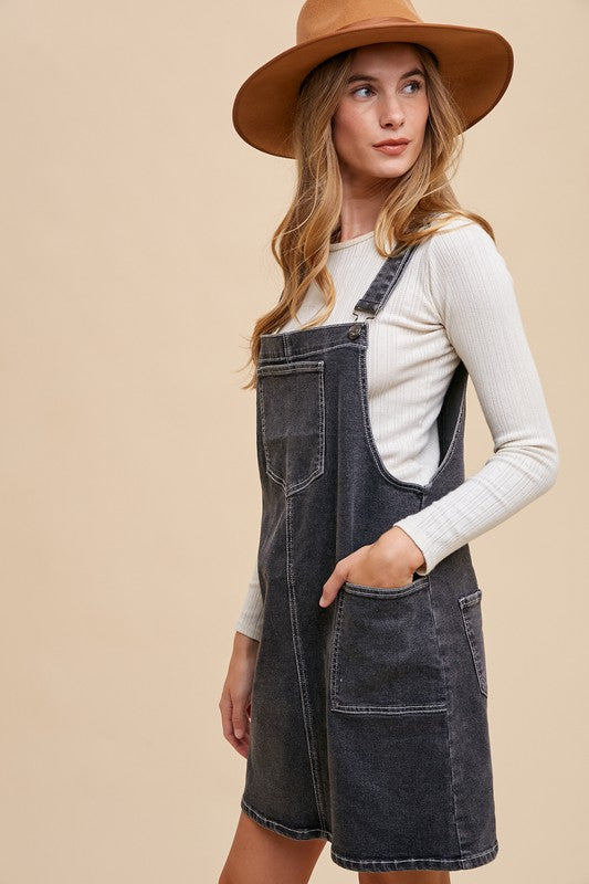 Buy Wide Strap Denim Overall Dress with Pockets by Faz