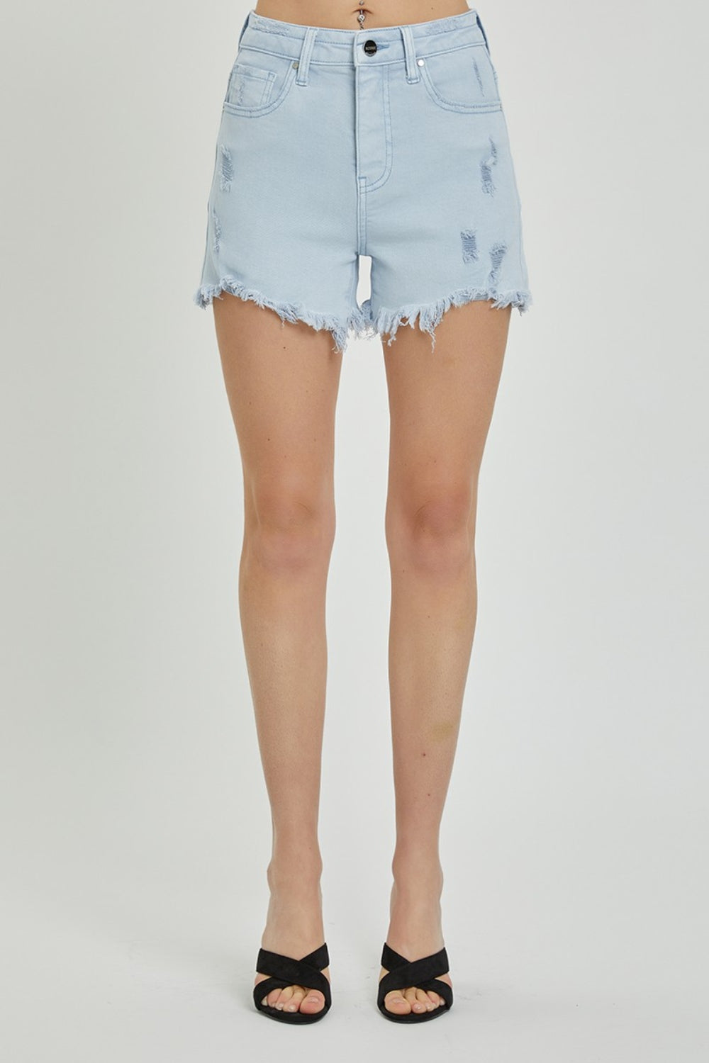 Buy Full Size High Rise Distressed Detail Denim Shorts by Faz