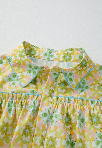 Buy Frill Printed Collared Neck Long Sleeve Blouse by SYNZ