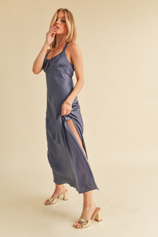 Buy Ruched Side Slit Cutout Back Maxi Cami Dress by Faz