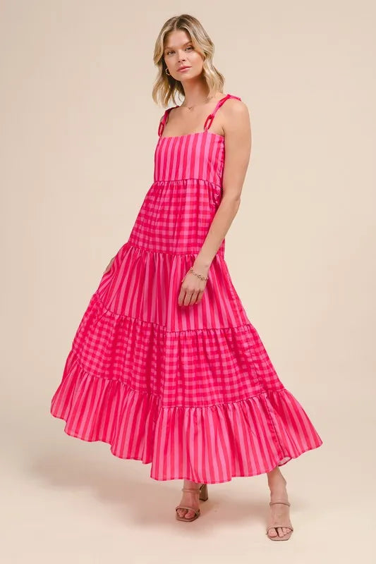 Buy Stripe Tiered Maxi Dress with Colorful Chain Strap by Faz