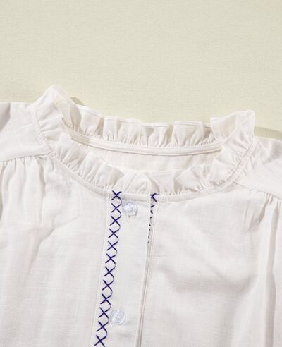 Buy Frill Floral Embroidered Sleeve Shirt by SYNZ