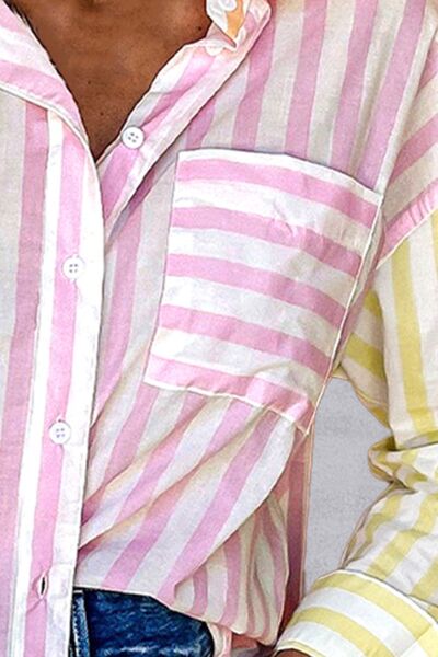 Buy Striped Button Up Long Sleeve Shirt by SYNZ