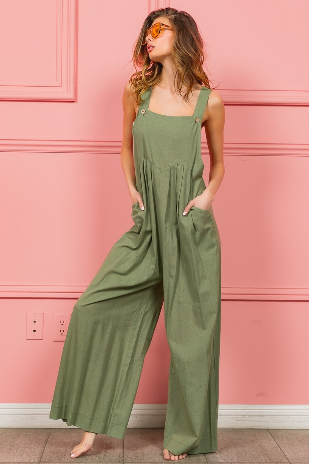 Buy Ruched Wide Leg Overalls with Pockets by Faz