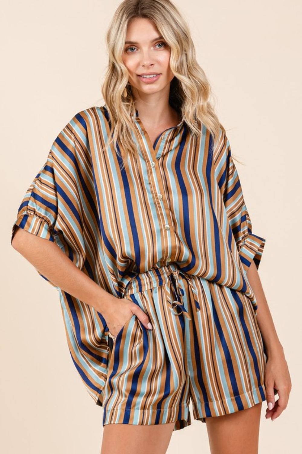 Buy Drawstring Striped Satin Shorts by Faz