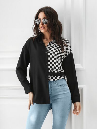 Buy Contrast Button Up Long Sleeve Shirt by B&S