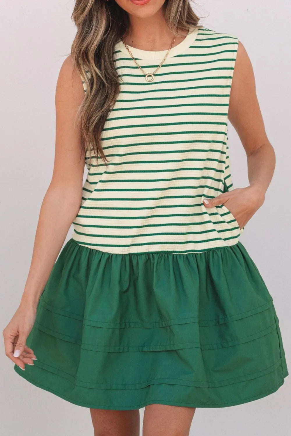 Buy Stripe Woven Sleeveless Mini Dress by Faz