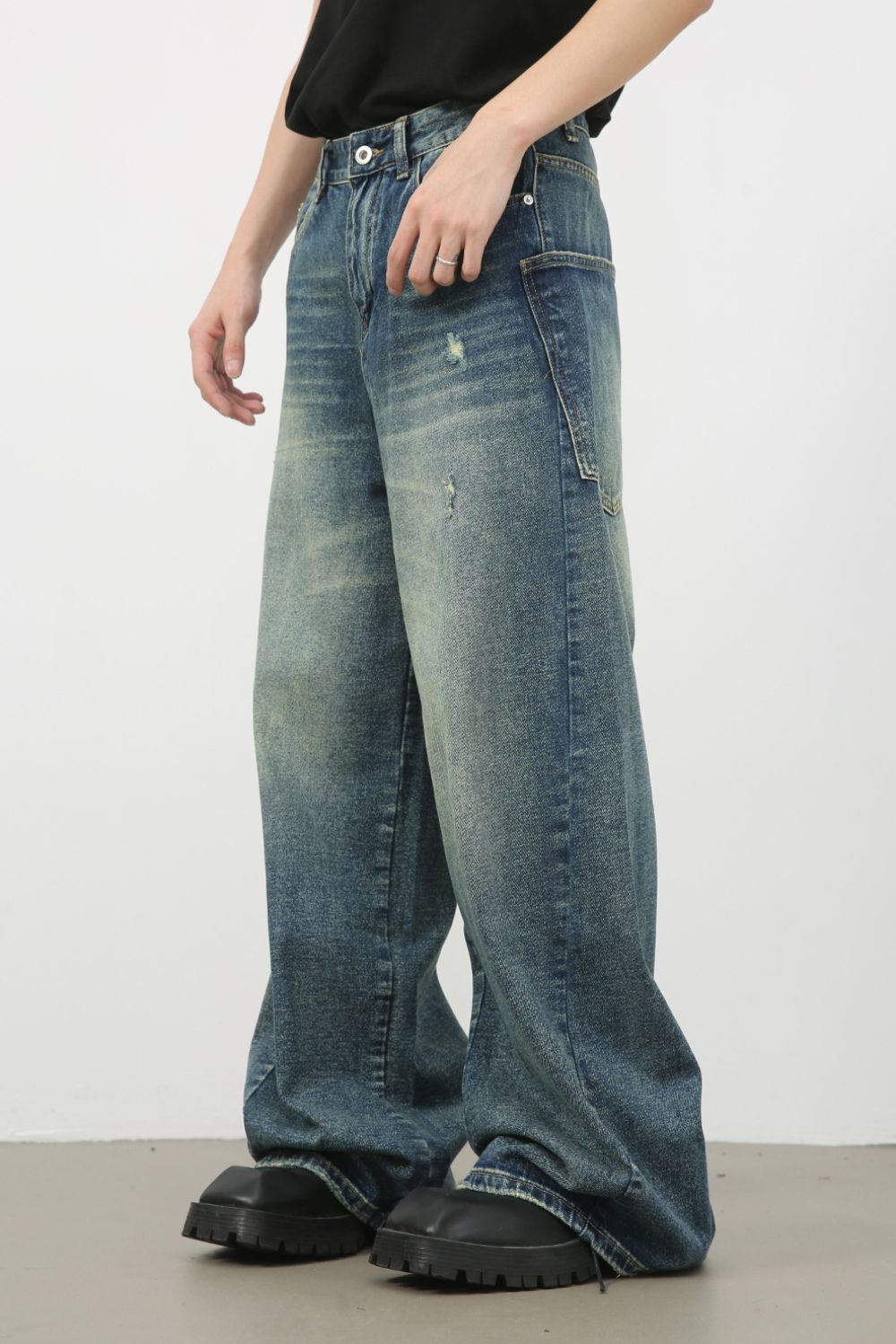 Buy Men's Distressed Detail Wide Leg Jeans by Faz