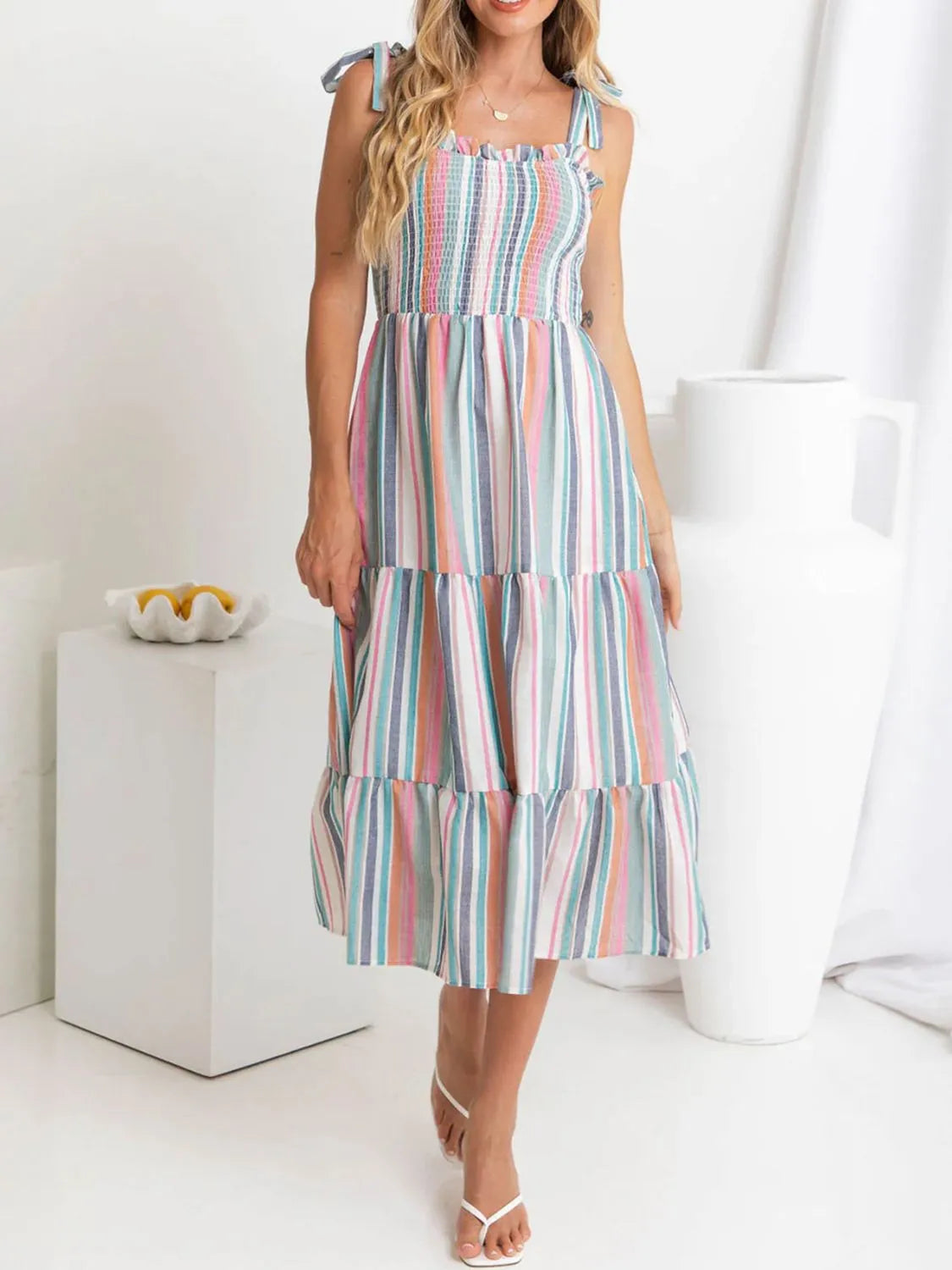Buy Contrast Striped Square Neck Cami Dress by Faz