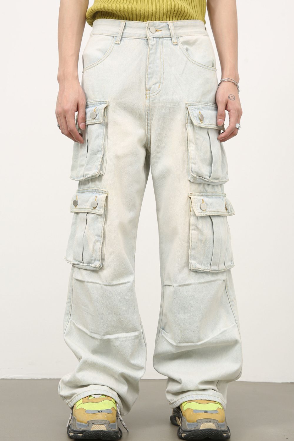 Buy Men's Mid Rise Jeans with Cargo Pockets by Faz