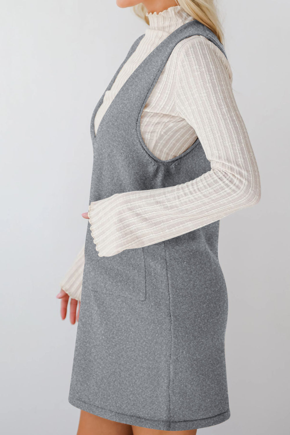 Buy Pocketed V-Neck Mini Sweater Overall Dress by Faz