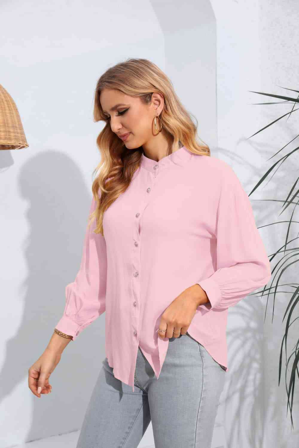 Buy Mock Neck Buttoned Long Sleeve Shirt by JR