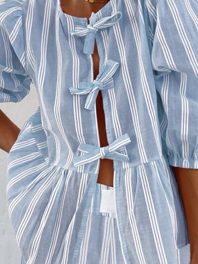 Buy Tied Round Neck Balloon Sleeve Shirt by Sara Rue