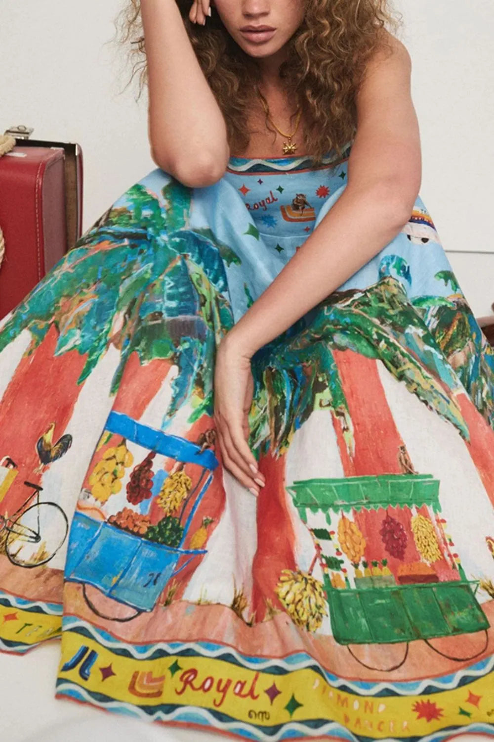 Buy Printed Square Neck Maxi Cami Dress with Pockets by Faz