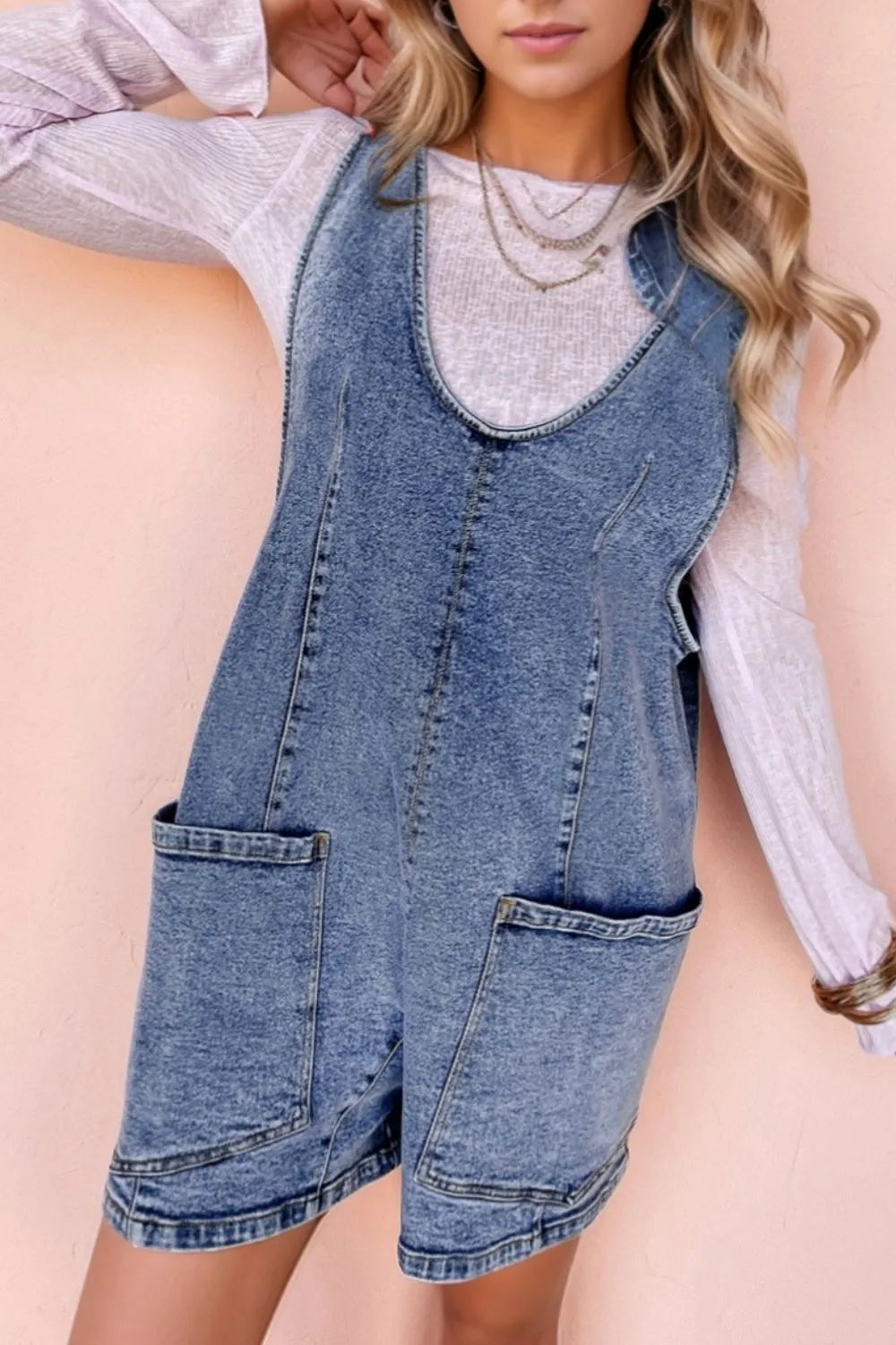 Buy U Neck Patched Pocket Denim Overalls by Faz