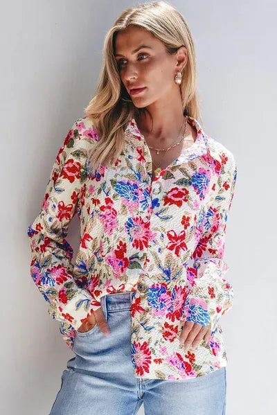 Buy Floral Collared Neck Long Sleeve Shirt by SYNZ