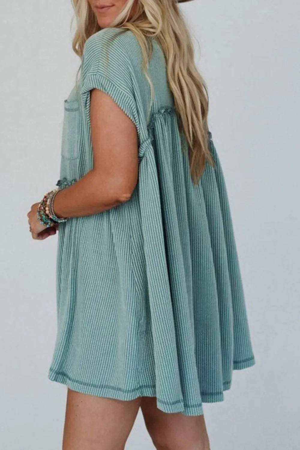 Buy Frill Round Neck Cap Sleeve Mini Dress by Faz