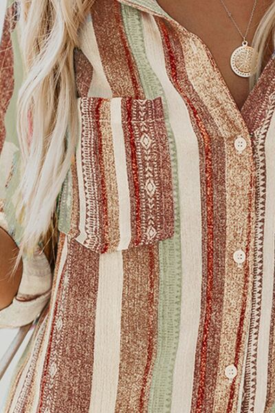 Buy Striped Collared Neck Long Sleeve Shirt by SYNZ