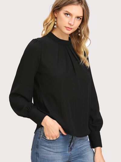 Buy Mock Neck Lantern Sleeve Shirt by D&Y