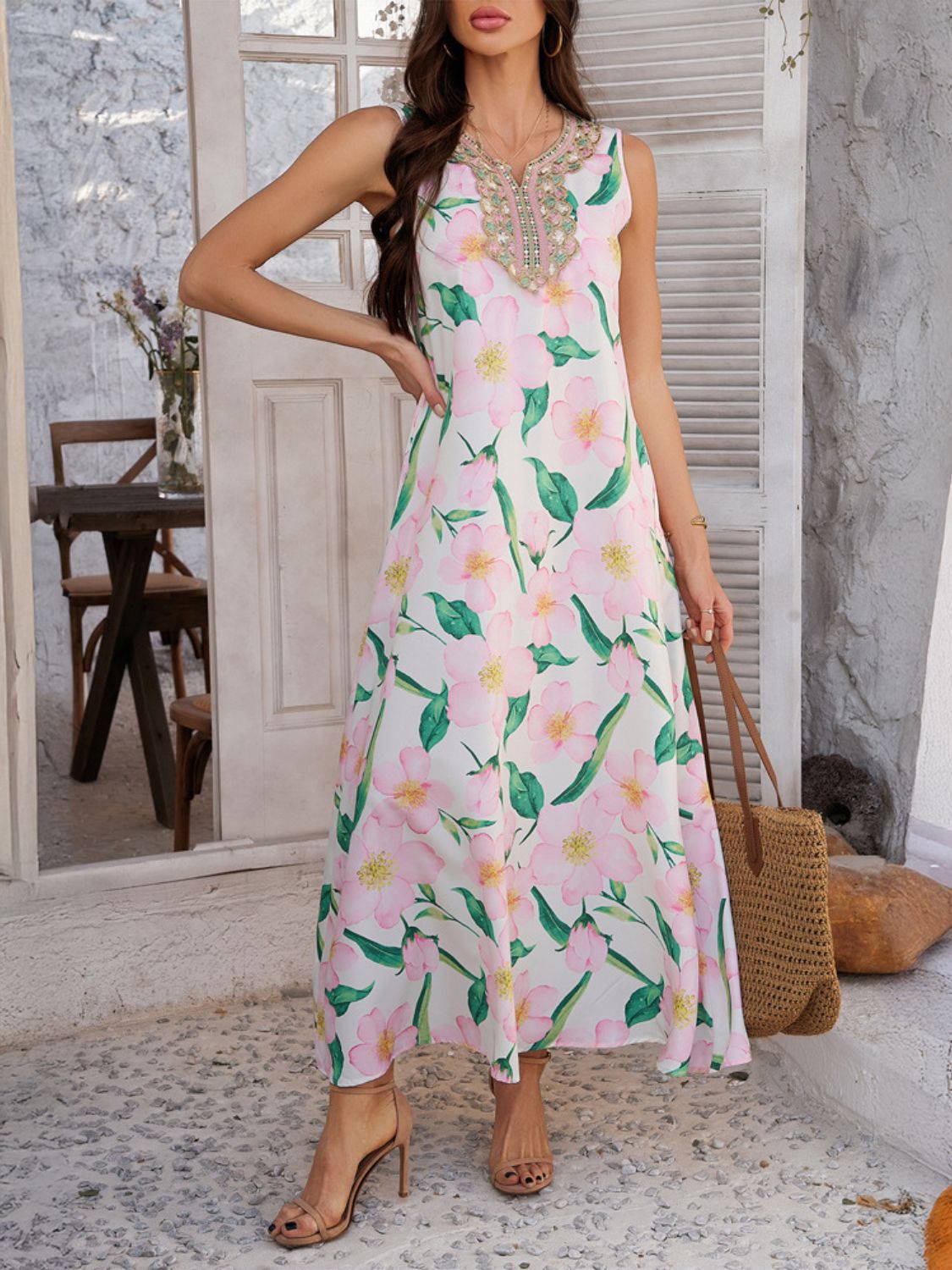 Buy Printed Sleeveless Maxi Dress by Faz