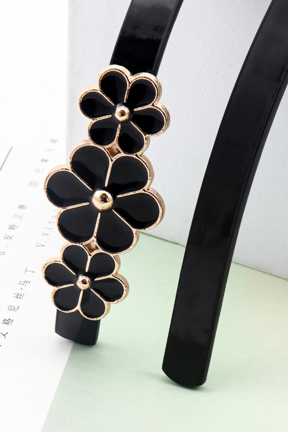 Buy Flower Decor Skinny PU Belt by Faz