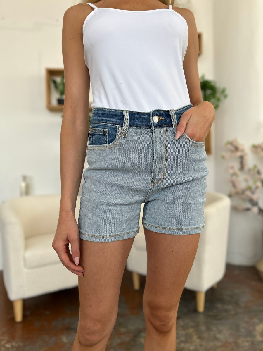 Buy Full Size Color Block Denim Shorts by Faz