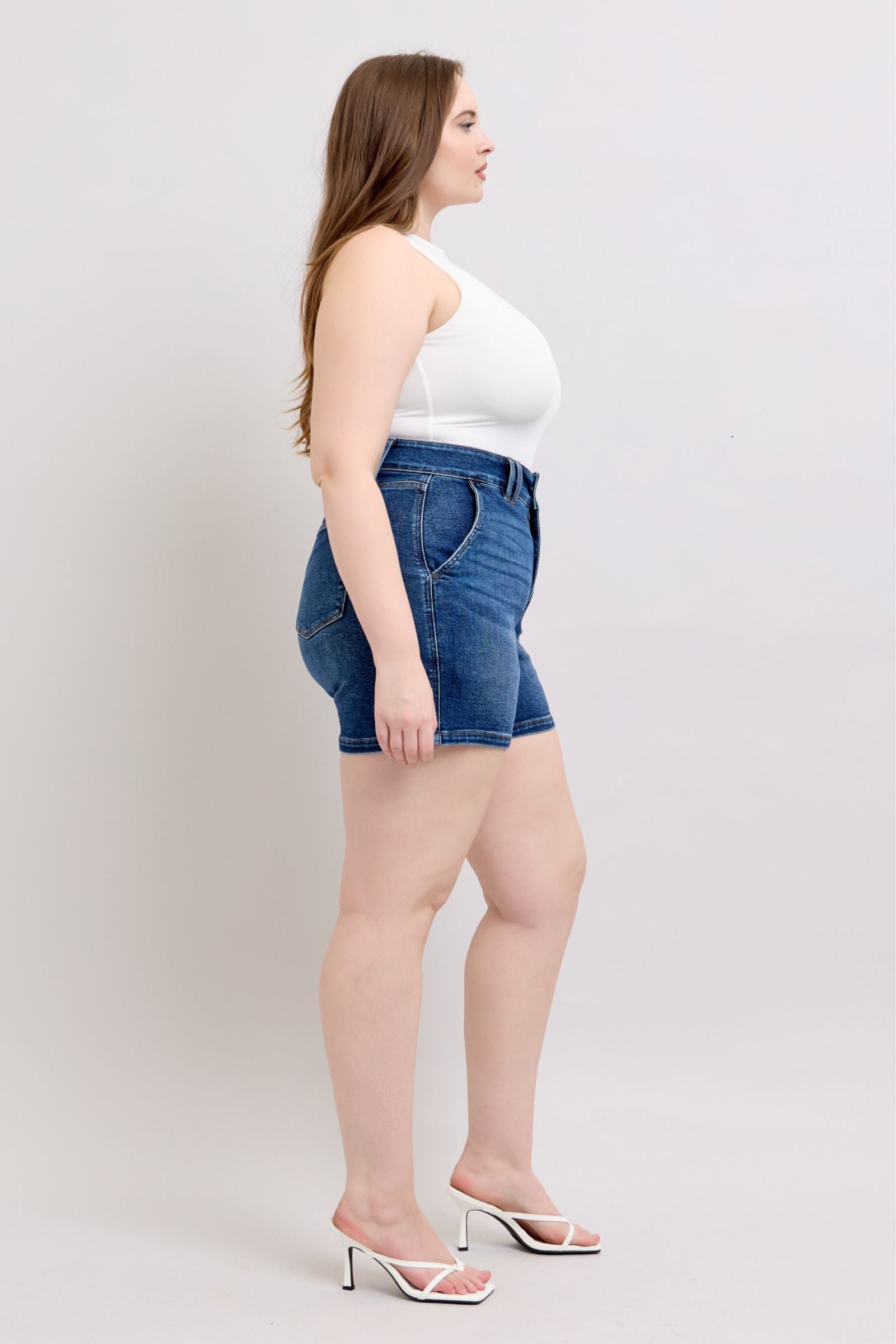 Buy Full Size Double Button Waistband Denim Shorts Plus Size by Faz