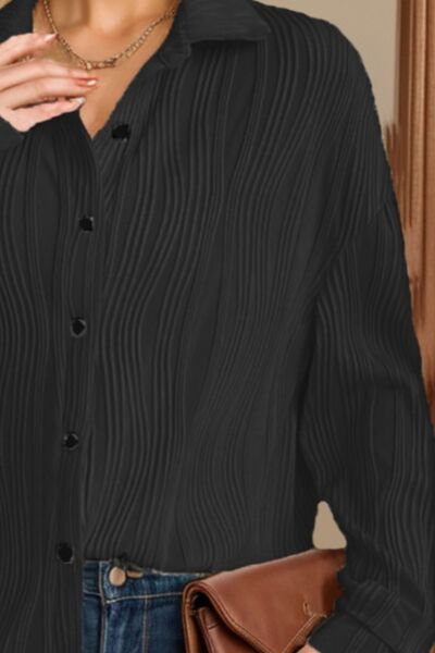 Buy Textured Collared Neck Long Sleeve Shirt by Y@Z@Y