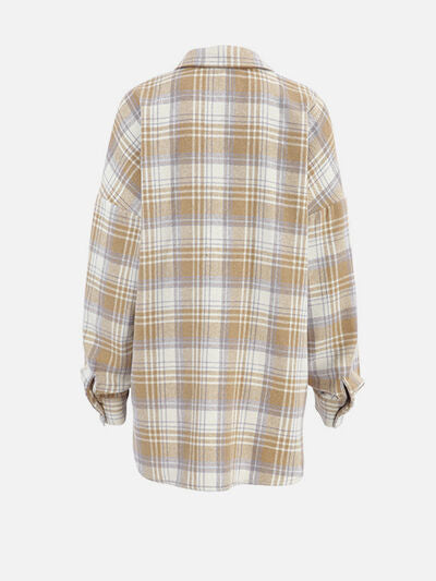 Buy Plaid Collared Neck Dropped Shoulder Shirt by S.Z.Y.X