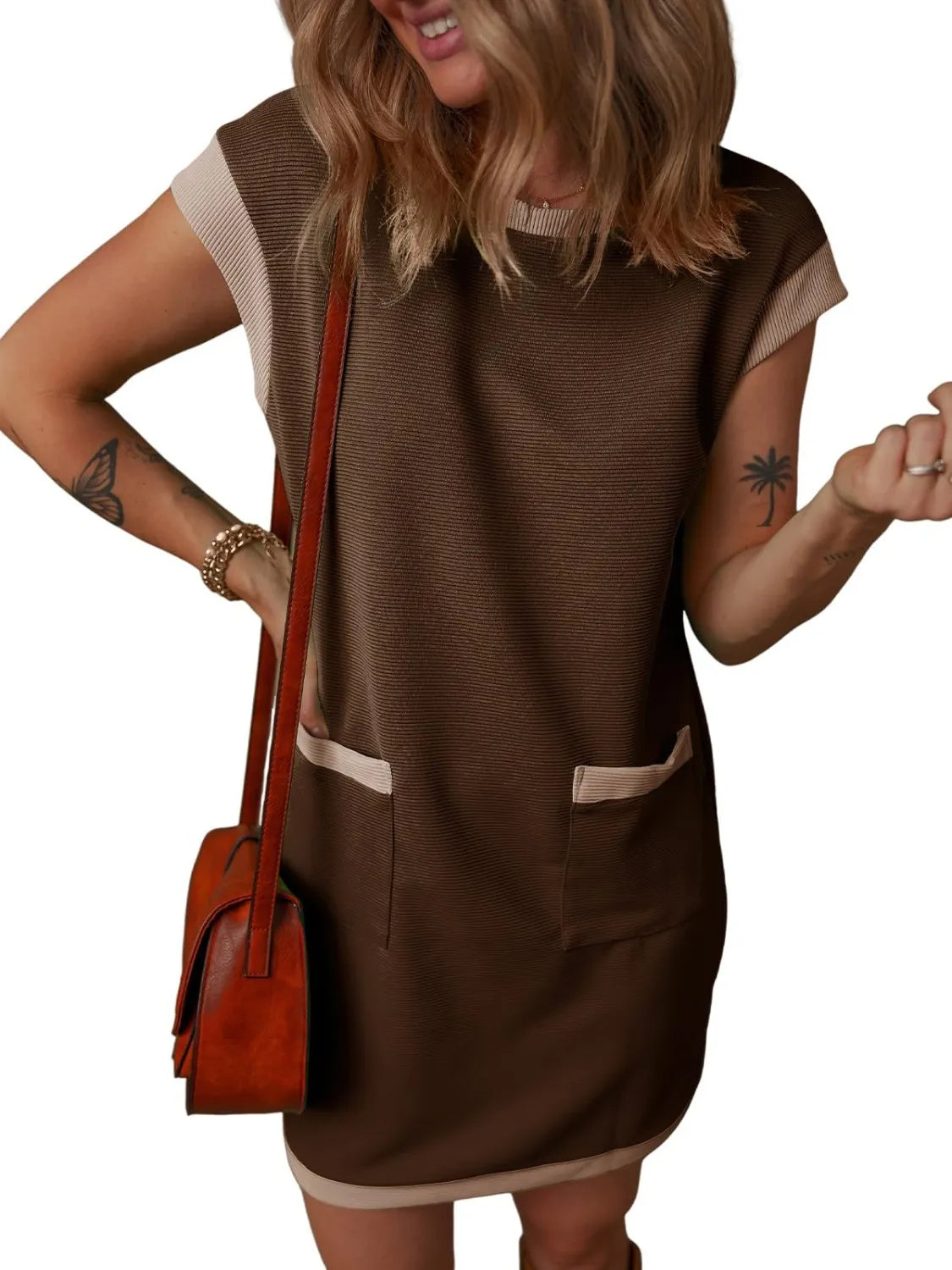 Buy Round Neck Cap Sleeve Mini Dress by Faz