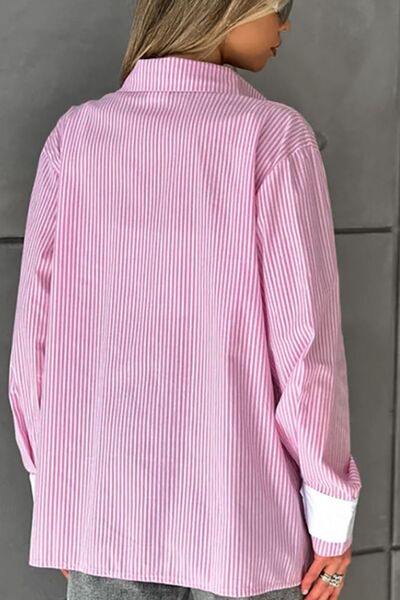 Buy Striped Collared Neck Long Sleeve Shirt by Quanlity Stitch