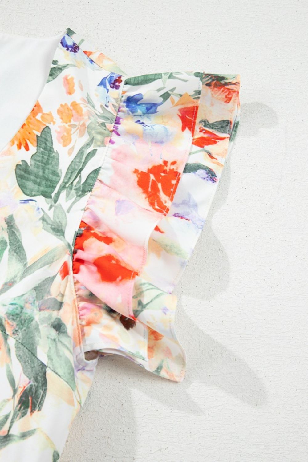 Buy Floral Double Ruffle Sleeve V Neck Mini Dress by Faz