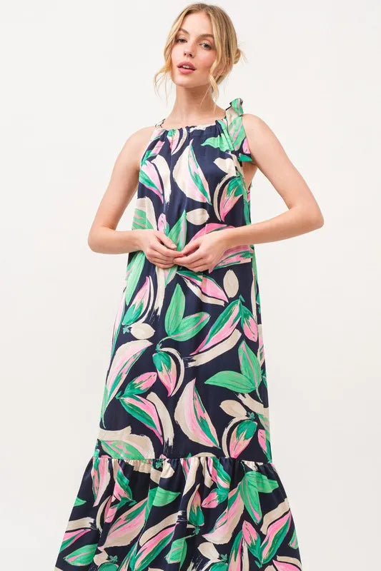 Buy Botanical Printed Halterneck Tiered Maxi Dress by Faz