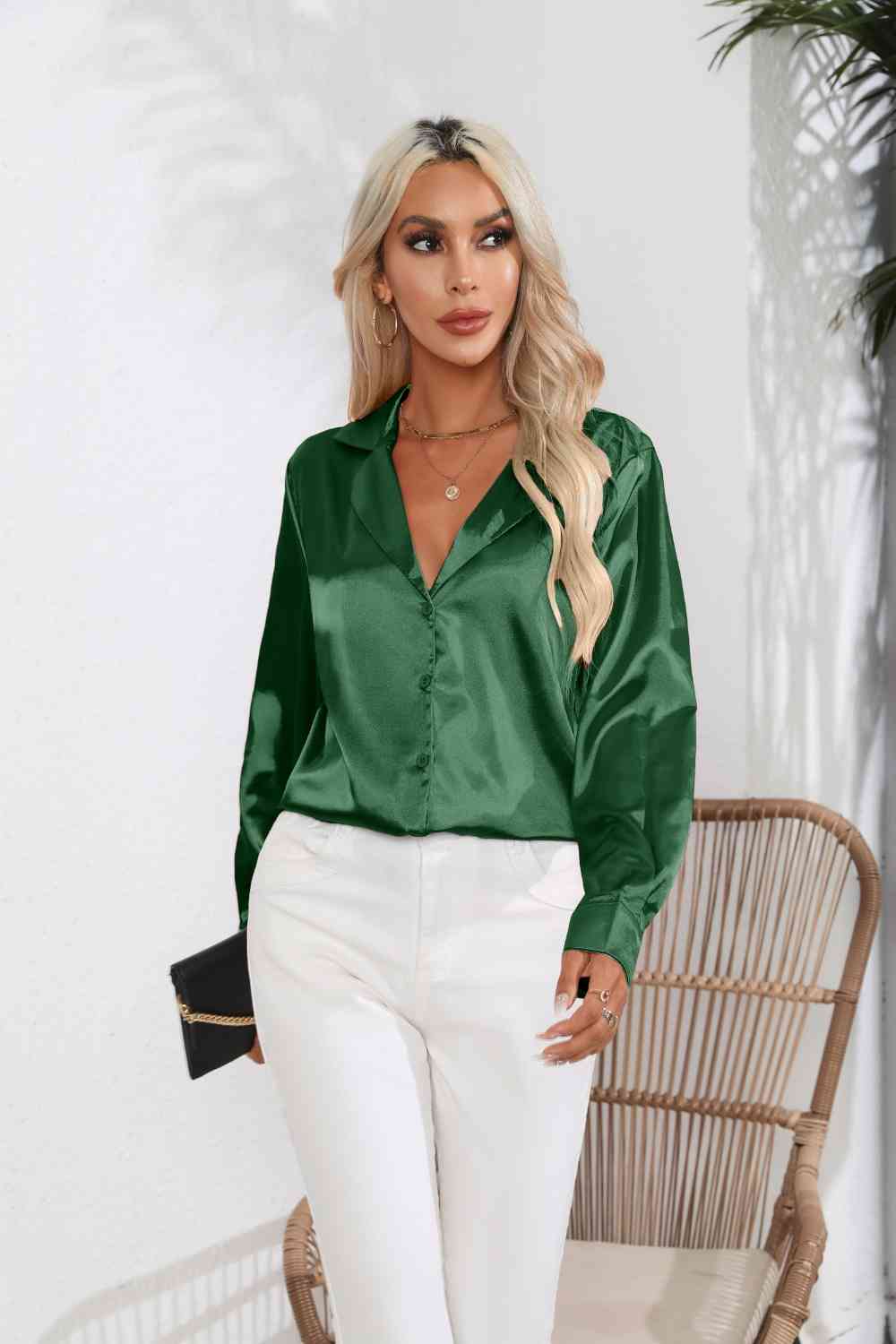 Buy Lapel Collar Button Up Long Sleeve Shirt by B&S