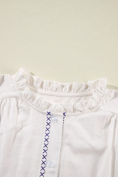 Buy Frill Floral Embroidered Sleeve Shirt by SYNZ