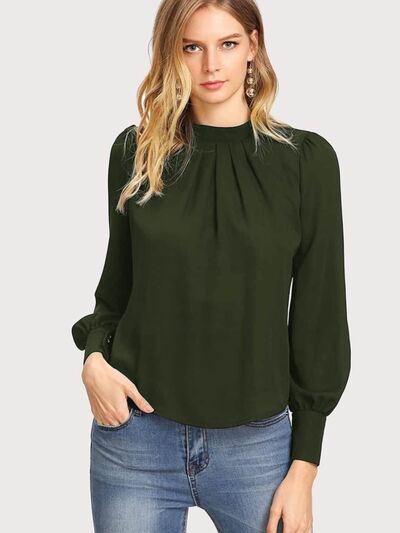 Buy Mock Neck Lantern Sleeve Shirt by D&Y