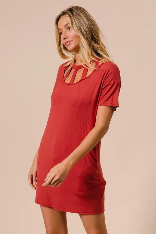 Buy Front Cutout Mini Tee Dress with Pockets by Faz
