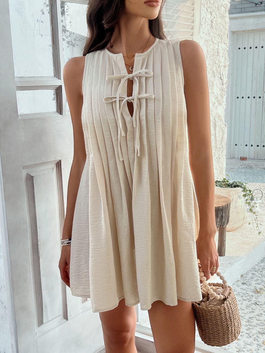 Buy Devine Pleated Sleeveless Mini Dress by Faz