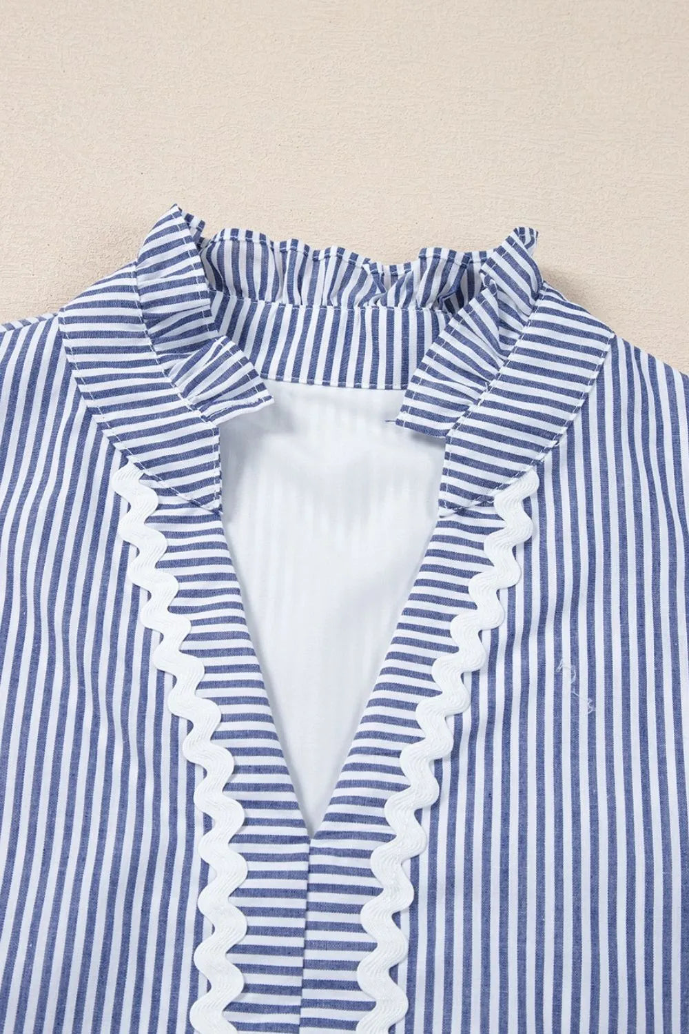 Buy Stripe Sleeveless Notched Ric Rac Mini Dress by Faz