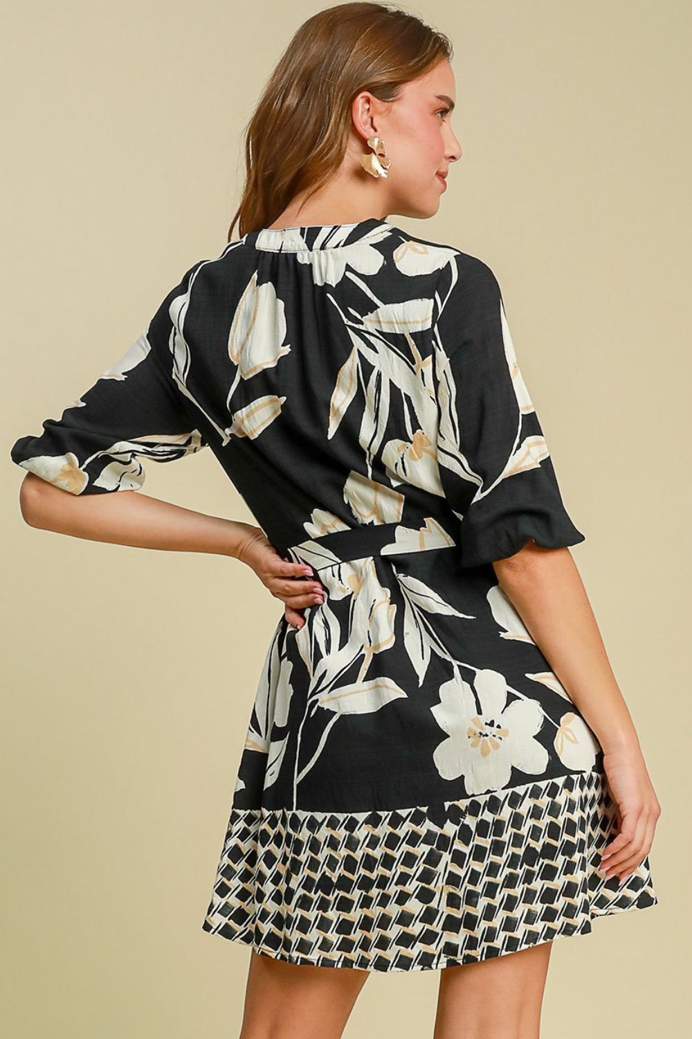 Buy Full Size Floral Print Notched Tie Waist Mini Dress Plus Size by Faz