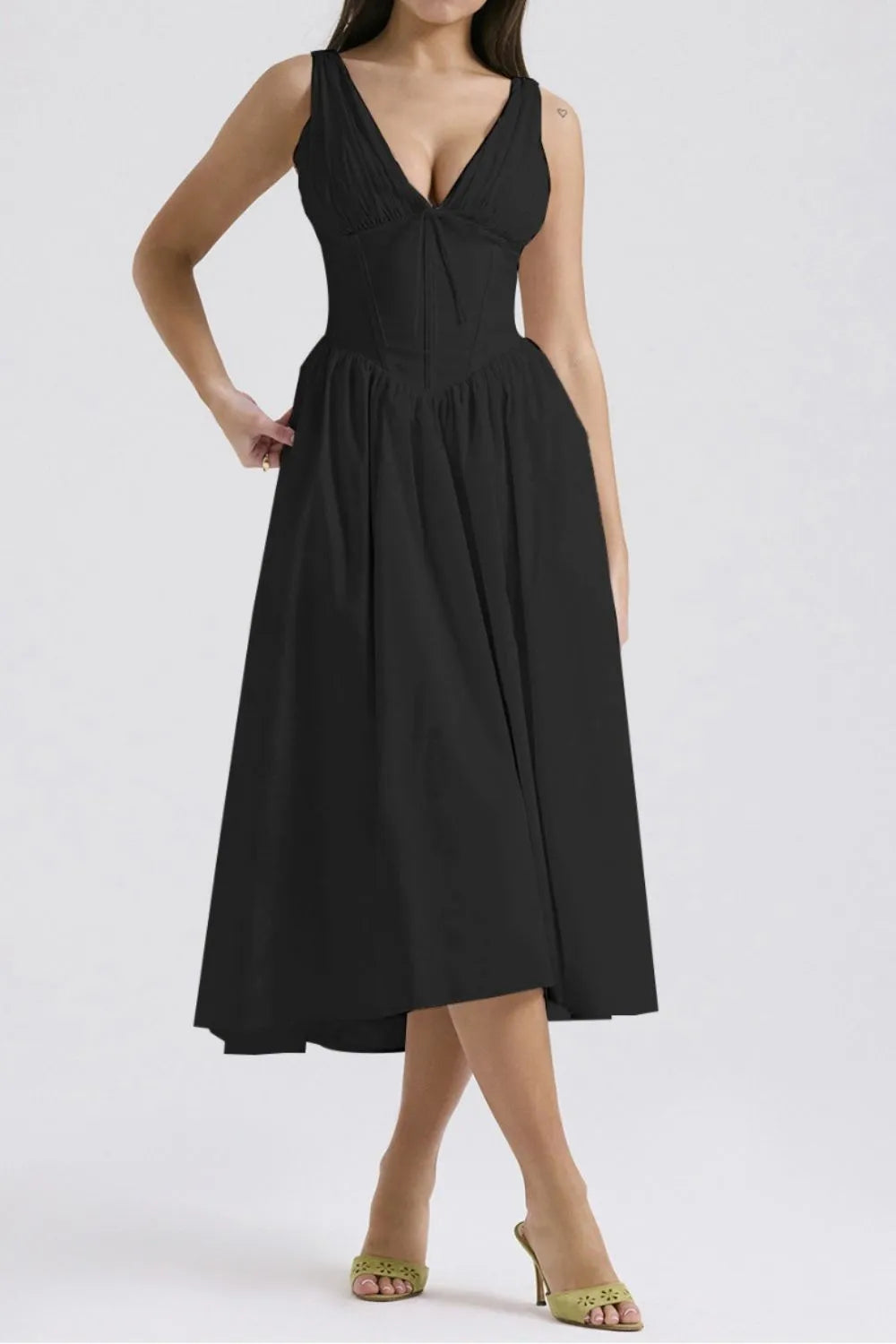 Buy Ruched V-Neck Sleeveless Dress with Pockets by Faz