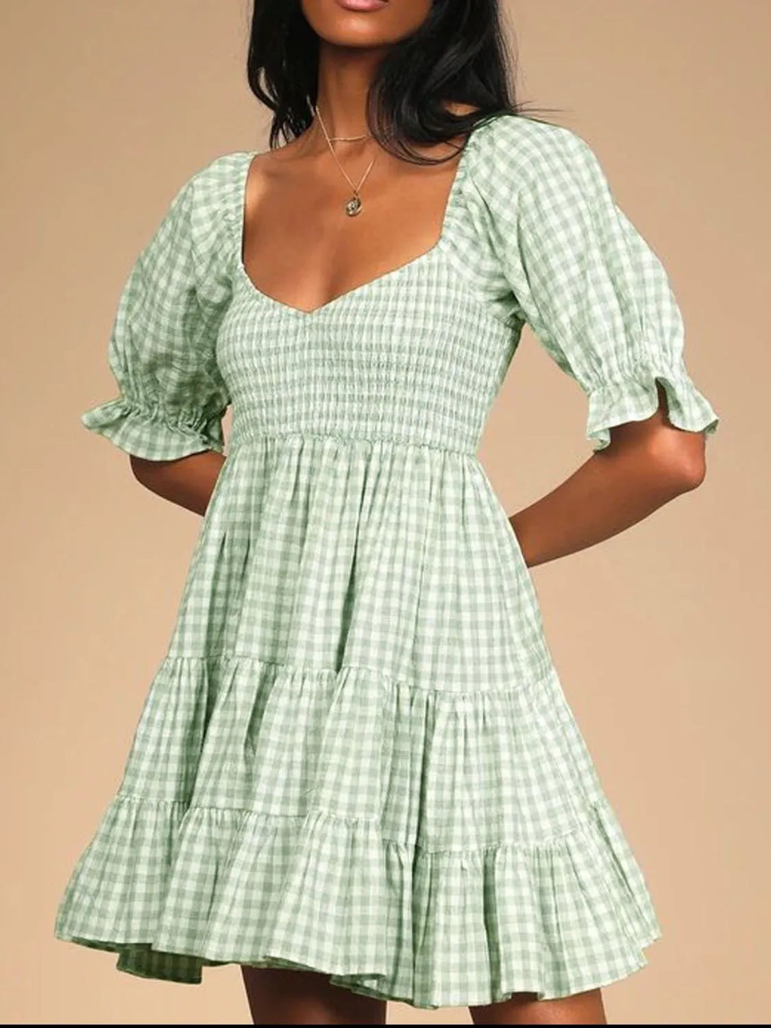 Buy Ruffled Hem Plaid Half Sleeve Mini Dress by Faz